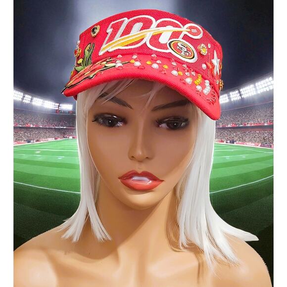 San Francisco 49ers Red Visor Cap design with Logo and rhinestones - Picture 1 of 7